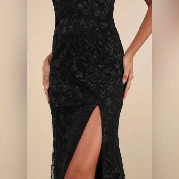 Lulus NEW Romantic Beauty Black Floral Embroidered Strapless Maxi Dress Size XL - Picture 4 of 12